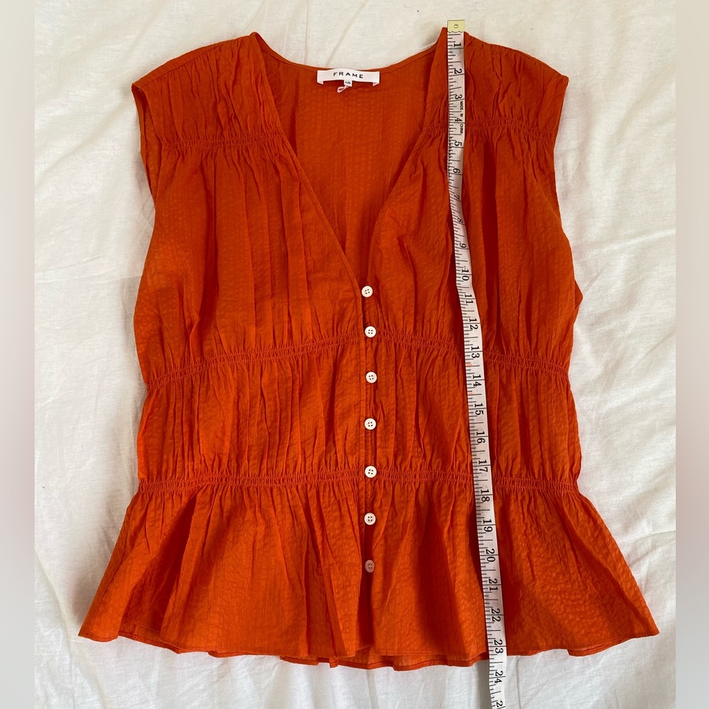 Frame Button Down Orange Crush Ruched Top - Picture 9 of 16